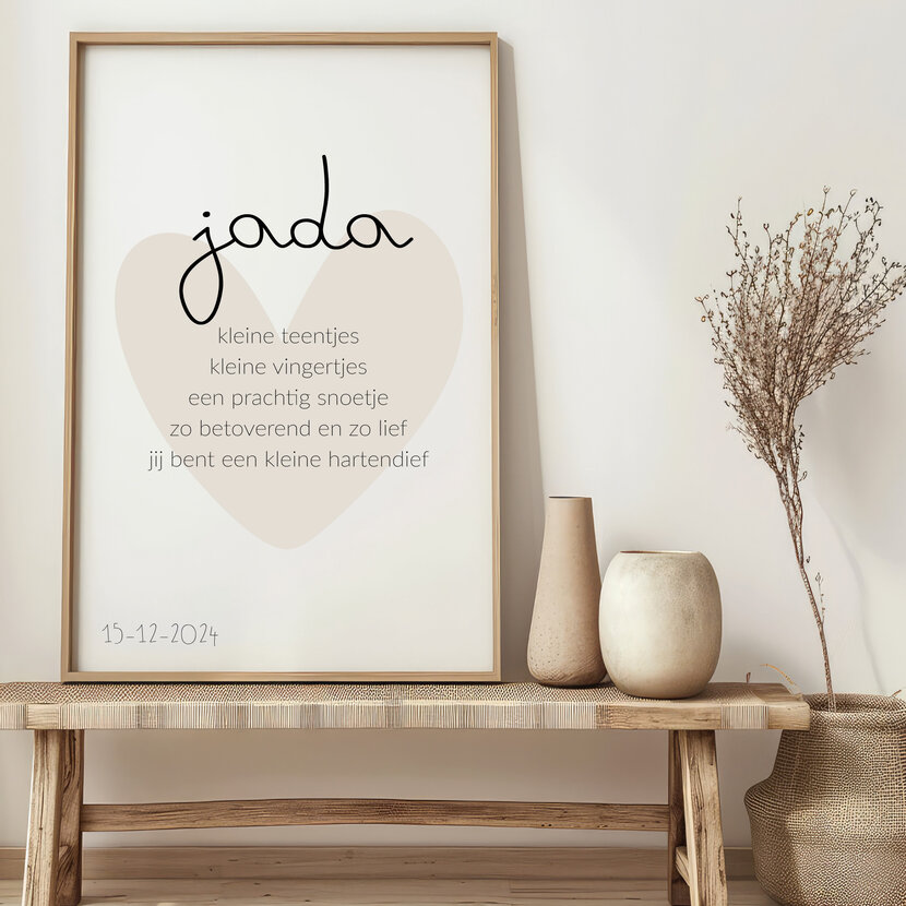 Poster | Hartendief Naam & Geboortedatum  | Exclusief lijst | Diverse formaten