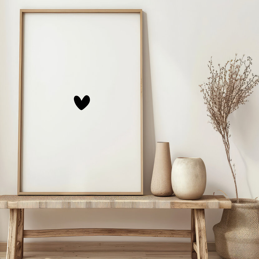 Poster | Klein hartje zwart | Exclusief lijst | Diverse formaten