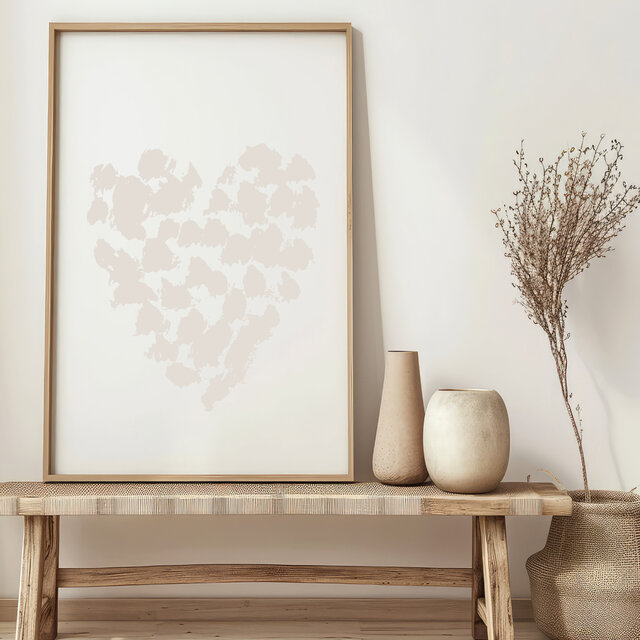 Poster | Inked Heart Beige | Exclusief lijst | Diverse formaten