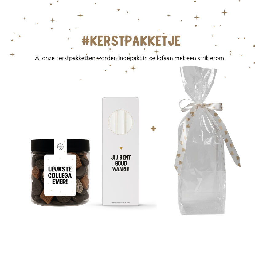 Kerstpakket | Smulpotje collega en kaarsen | In cellofaan