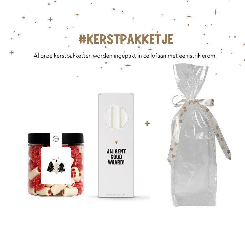 Kerstpakket | Smulpotje boompjes en kaarsen | In cellofaan