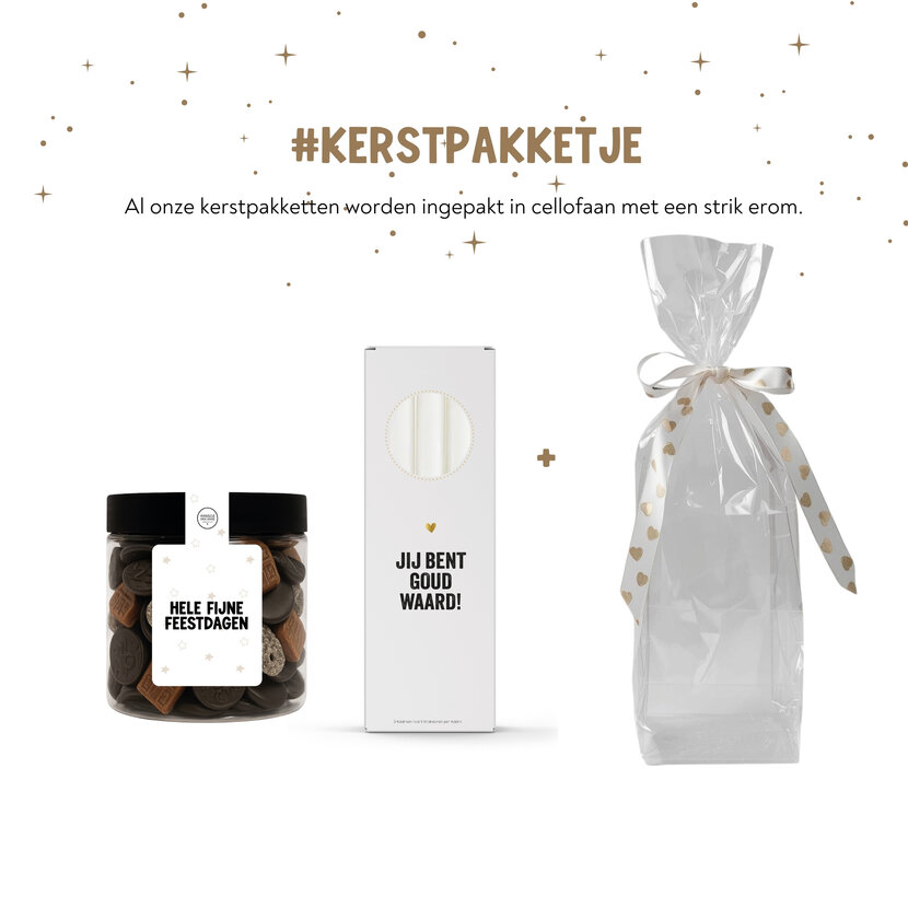 Kerstpakket | Smulpotje feestdagen en kaarsen | In cellofaan