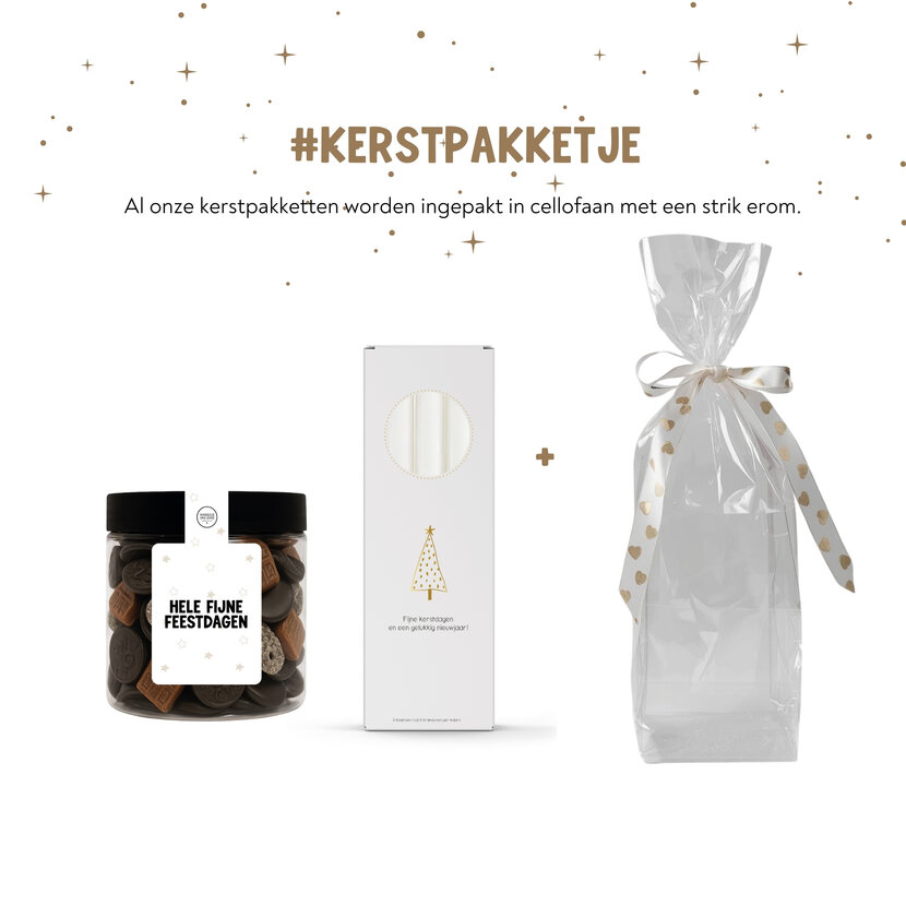 Kerstpakket | Smulpotje feestdagen en kaarsen | In cellofaan