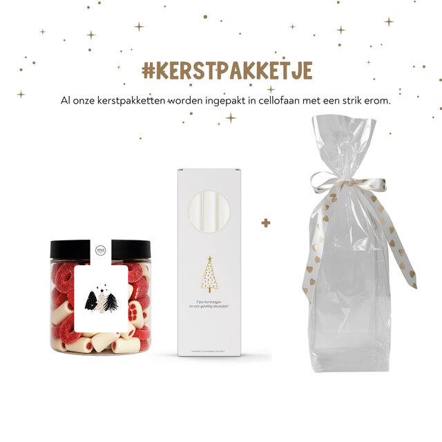 Kerstpakket | Smulpotje boompjes en kaarsen | In cellofaan