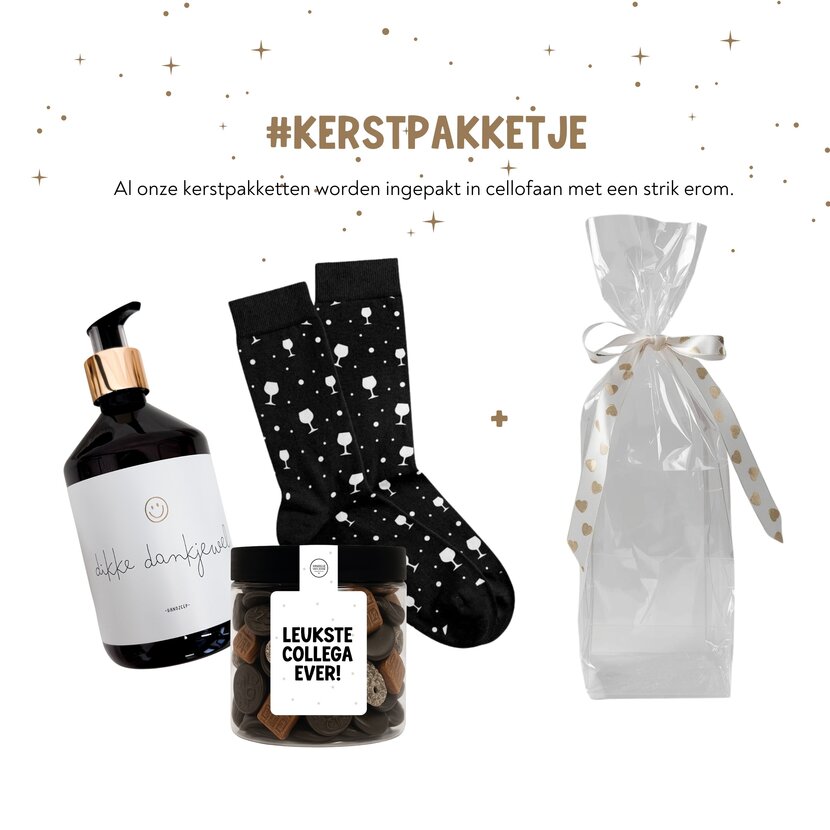 Kerstpakket | Handzeep, snoep en sokken | In cellofaan