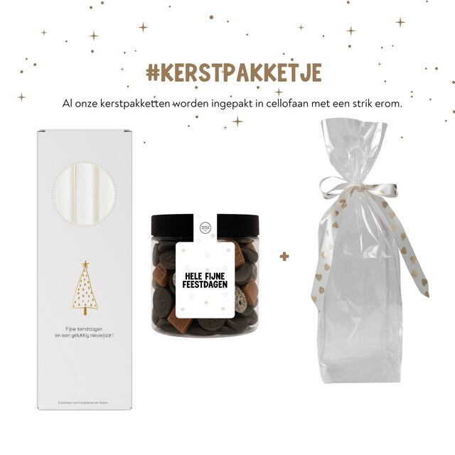 Kerstpakket | Smulpotje en kaarsen | In cellofaan