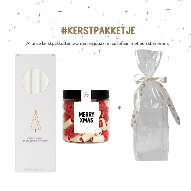 Kerstpakket | Smulpotje en kaarsen | In cellofaan