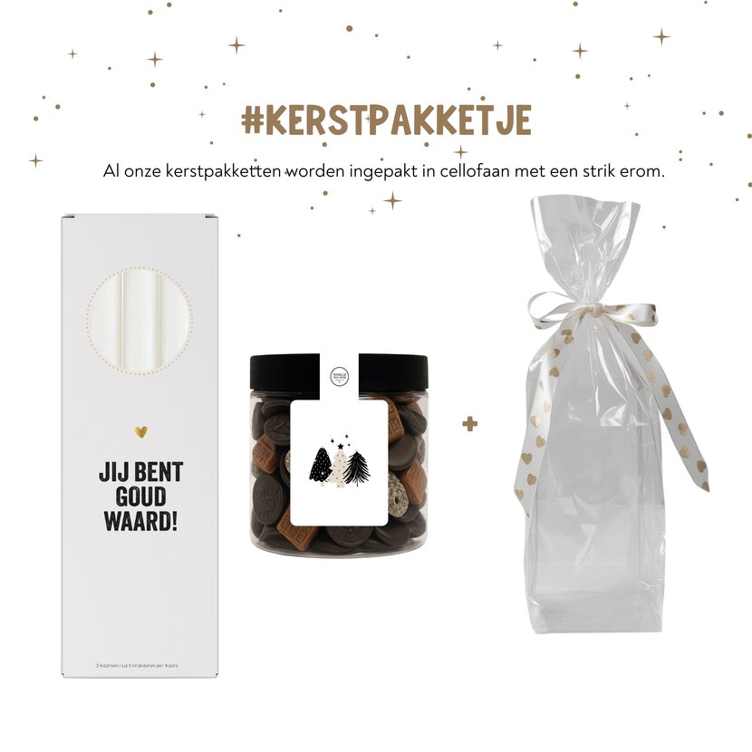 Kerstpakket | Smulpotje en kaarsen | In cellofaan
