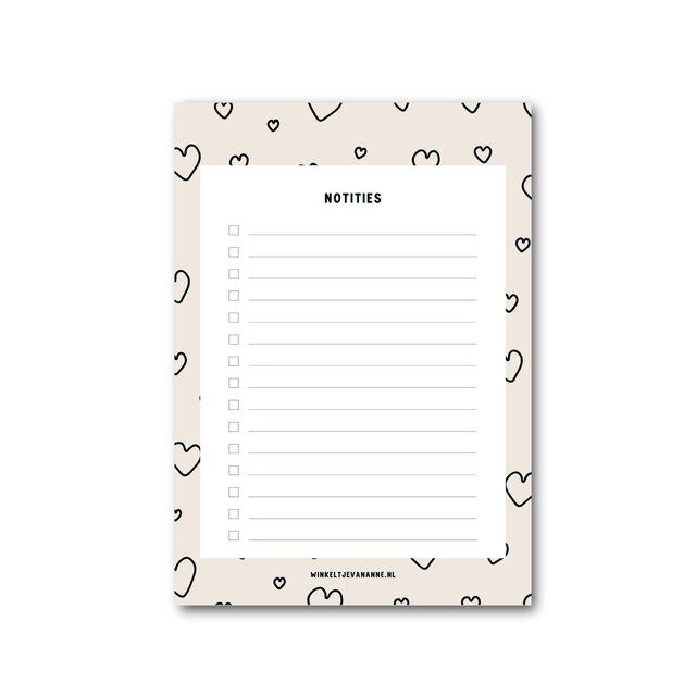 Notitieboekje | A6 | Beige | Hartjes