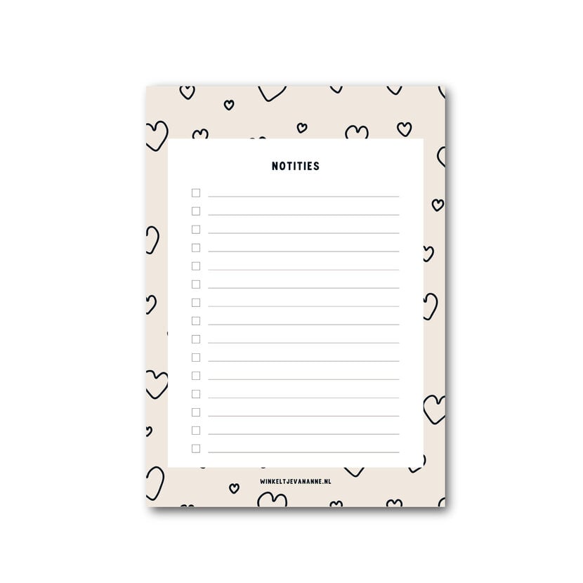 Notitieboekje | A6 | Beige | Hartjes