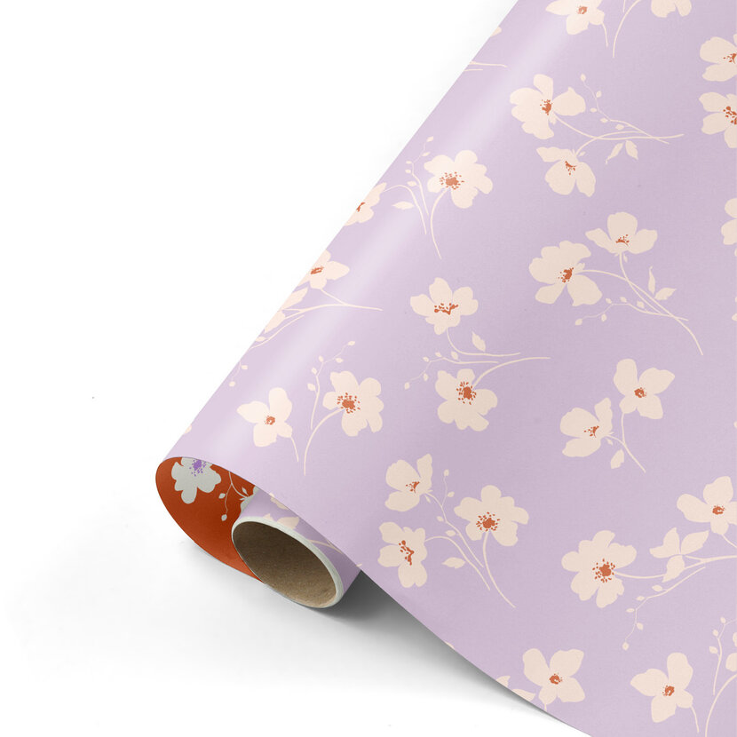 Rol inpakpapier | Flowers Lila | 3 meter