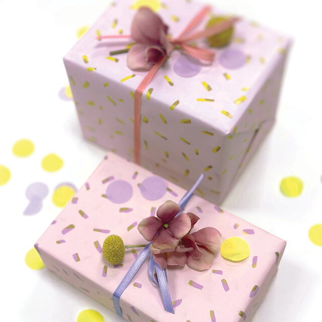 Rol inpakpapier | Confetti Goud Lila | 3 meter