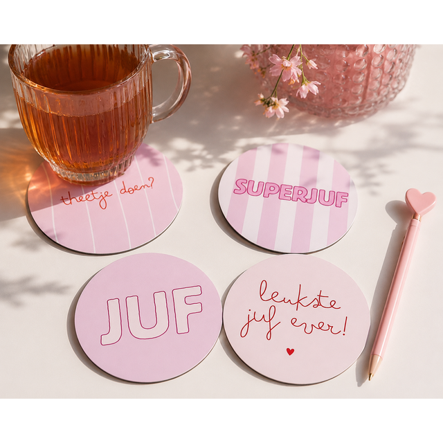Onderzetter | Leukste juf | Vintage Rose