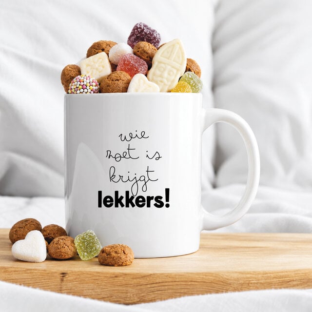 Mok | Sinterklaas | Met strooigoed | Wie zoet is krijgt lekkers!
