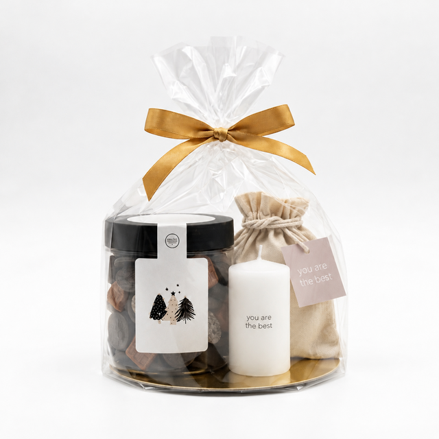 Kerstpakket | Smulpotje en kaarsje | In cellofaan
