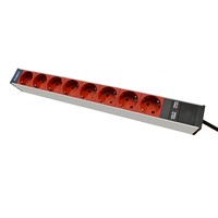 Spanningsslof 8x Schuko rood, Aluminium, 19inch, 1x10A, snoer+stekker C14, 3m