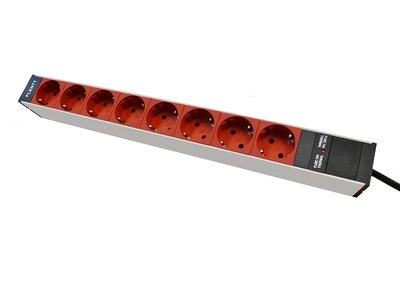 Proline Spanningsslof 8x Schuko rood, Aluminium, 19inch, 1x10A, snoer+stekker C14, 3m