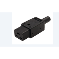 Apparaatstekker C19, Female, kunststof zwart, contra, kabelinvoer recht.