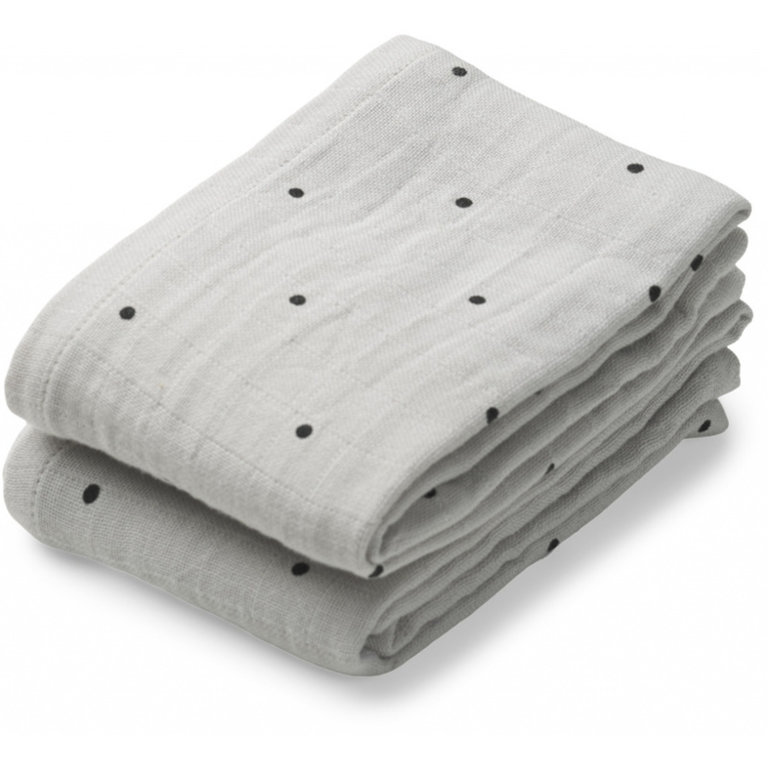 LIEWOOD Lewis Muslin Cloth | 2 Pack | Classic Dot Dumbo Grey