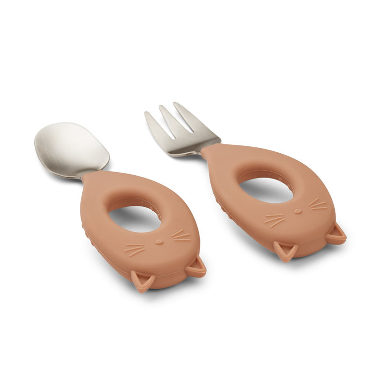 LIEWOOD Stanley baby cutlery set | Cat / Tuscany rose