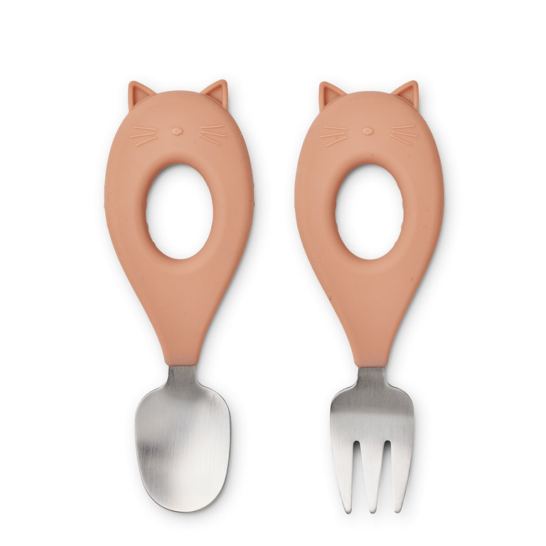 LIEWOOD Stanley baby cutlery set | Cat / Tuscany rose