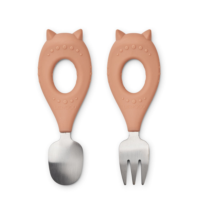 LIEWOOD Stanley baby cutlery set | Cat / Tuscany rose