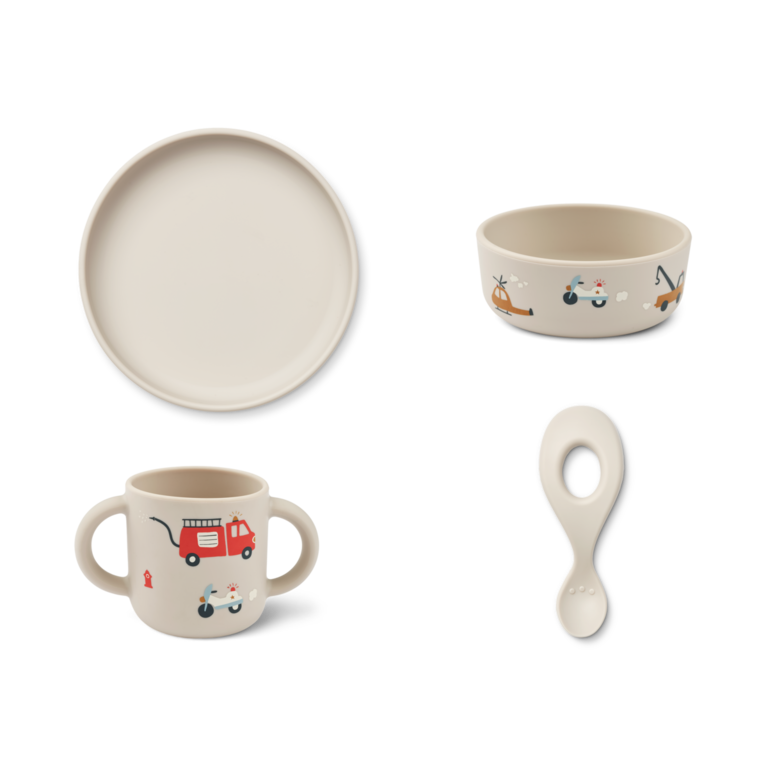 LIEWOOD Vivi printed tableware set | Emergency vehicle / sandy