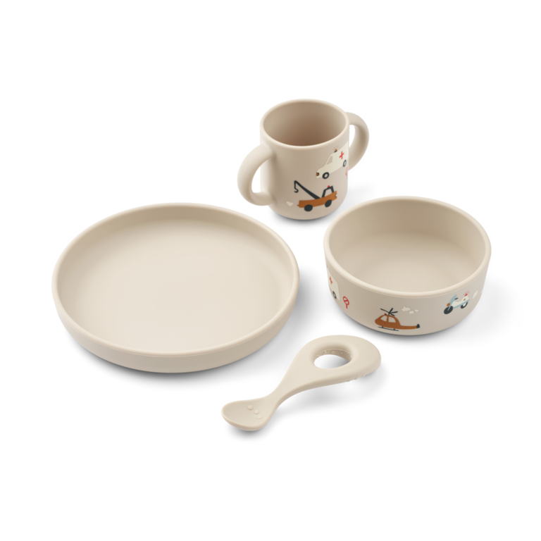 LIEWOOD Vivi printed tableware set | Emergency vehicle / sandy