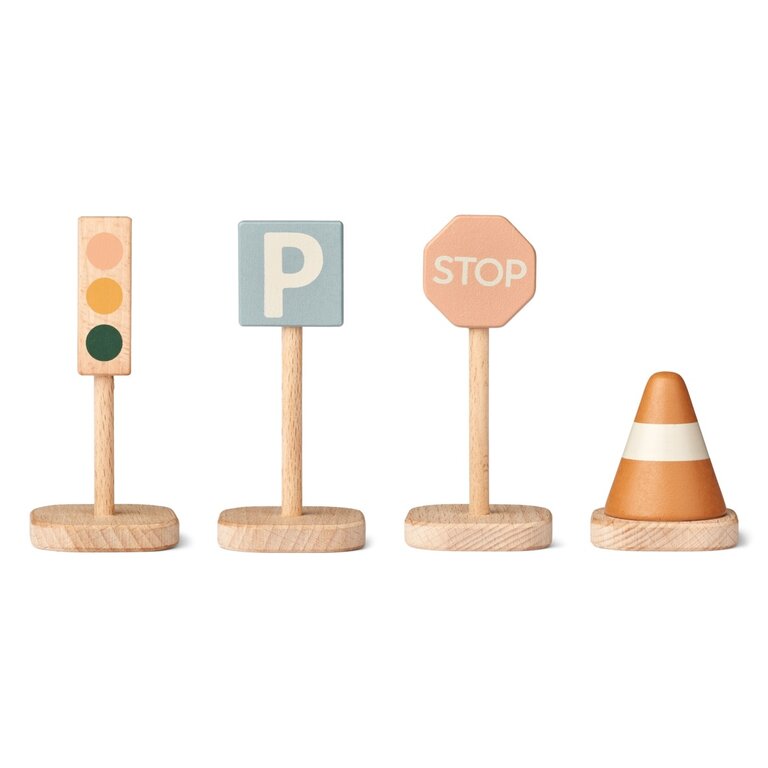 LIEWOOD LIEWOOD verkeersborden speelgoed Village 4-pack Mustard Multi Mix geel