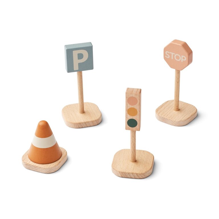 LIEWOOD LIEWOOD verkeersborden speelgoed Village 4-pack Mustard Multi Mix geel
