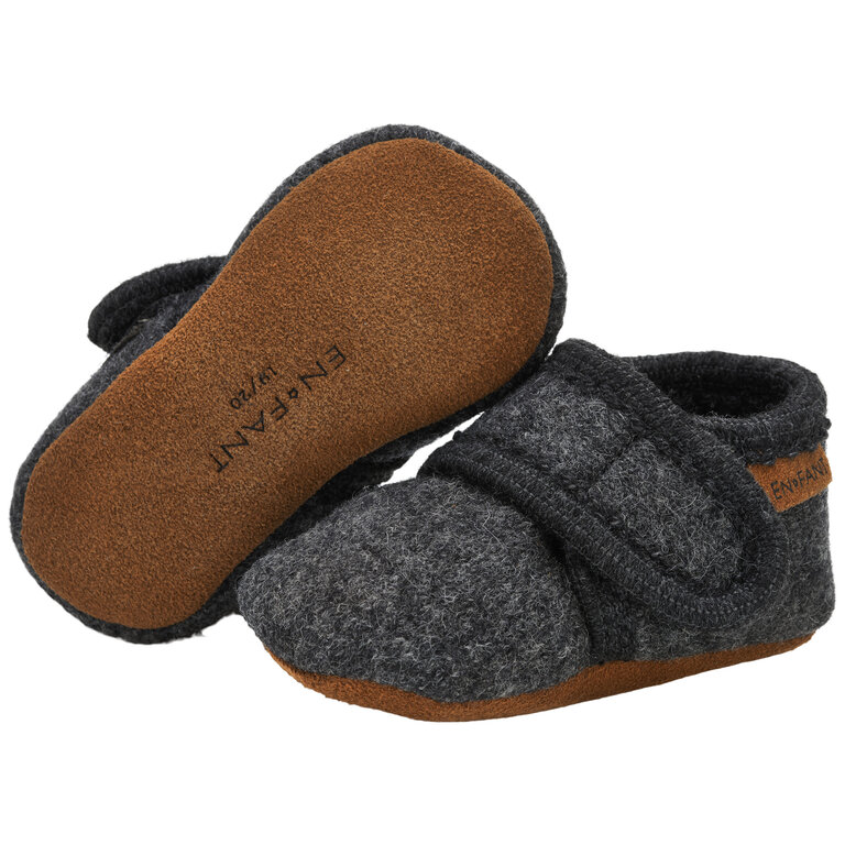 EN FANT EN FANT slofjes baby wol Dark Grey Melange grijs pantoffels