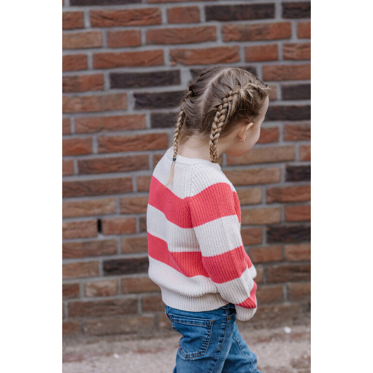 The New Olly Striped Pullover | Roze gebreide trui