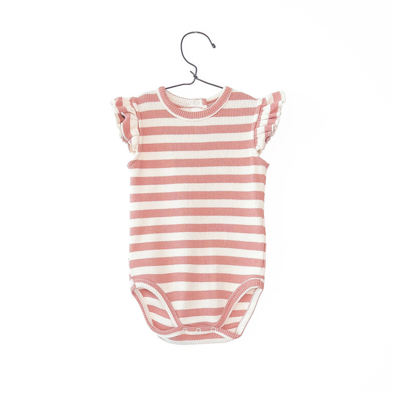 PLAY UP Striped Rib Body | Romper Coral