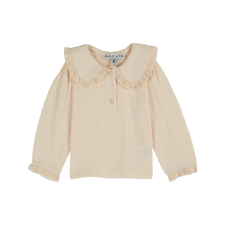 Emile et Ida  Embroidered Slub Jersey | Blouse | Creme