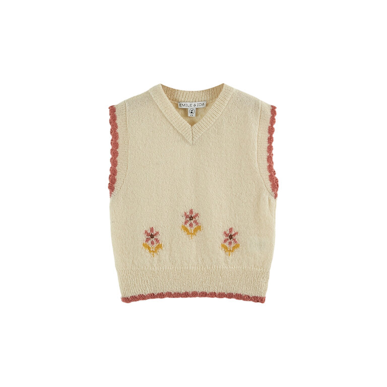 Emile et Ida No Sleeves Floral Pullover | Ecru