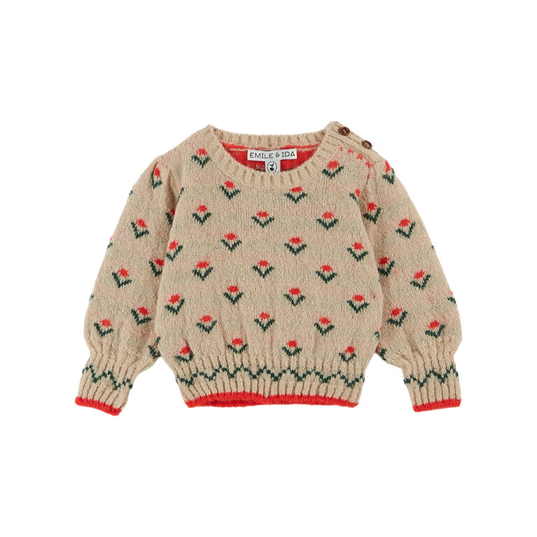 Emile et Ida All Over Floral Print Pullover | Ecru