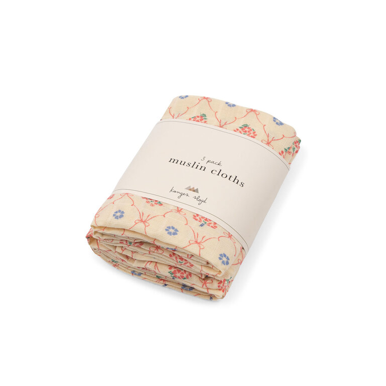 Konges Sløjd KONGES SLØJD hydrofiele doeken baby 3-pack mousseline GOTS Fleur Decor bloemen