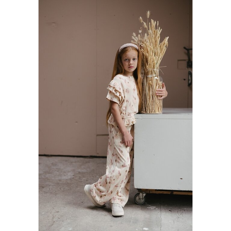 Levv LEVV korte broek meisje Suus short Pink Leaves roze met bladerenprint