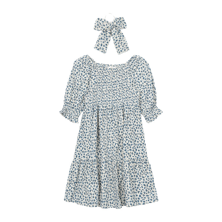 The New The New jurk kind Niki S/S Dress White Swan AOP (wit met blauwe print)