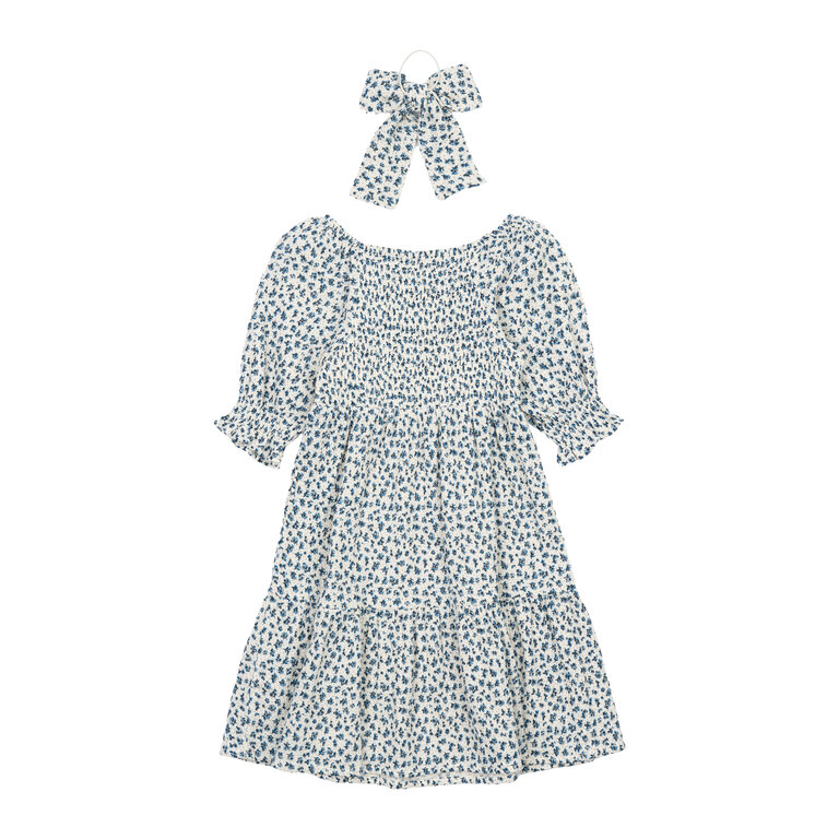 The New The New jurk kind Niki S/S Dress White Swan AOP (wit met blauwe print)