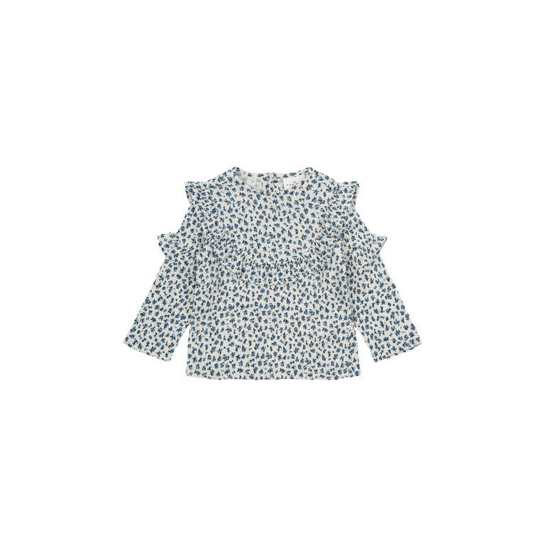 The New The New top kind Nikita L/S Top White Swan AOP (wit met blauwe print)
