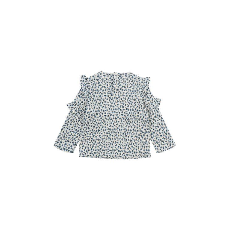 The New The New top kind Nikita L/S Top White Swan AOP (wit met blauwe print)