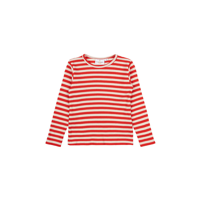 The New Fro Uni L_S Rib Tee | Poppy Red Striped