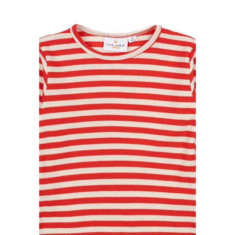 The New Fro Uni L_S Rib Tee | Poppy Red Striped