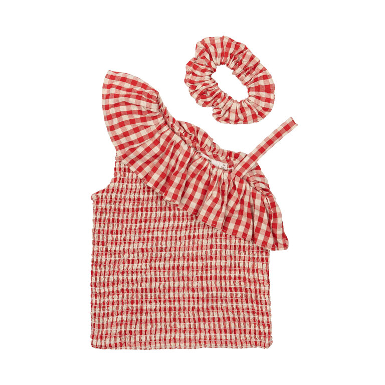 The New The New top kind Nally Short S/L Top Poppy Red Check (rood geruit)