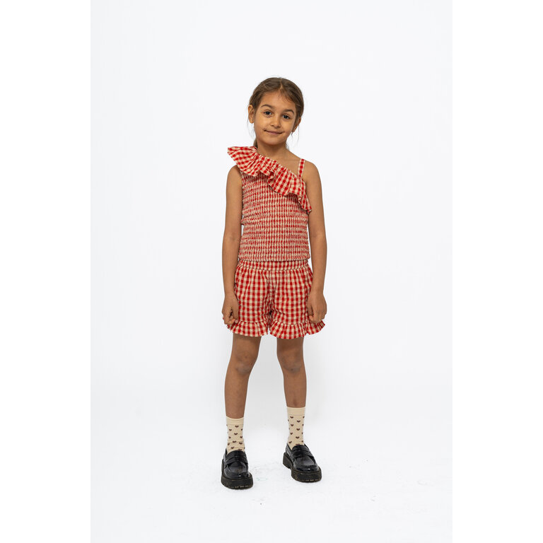 The New The New top kind Nally Short S/L Top Poppy Red Check (rood geruit)