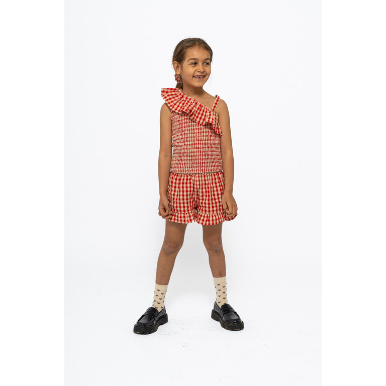 The New The New top kind Nally Short S/L Top Poppy Red Check (rood geruit)