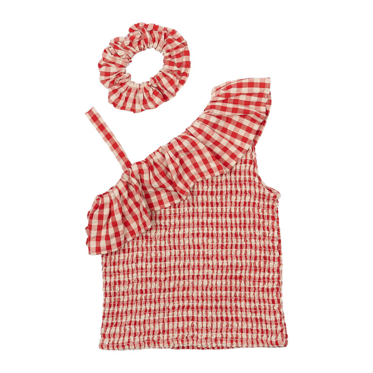 The New The New top kind Nally Short S/L Top Poppy Red Check (rood geruit)