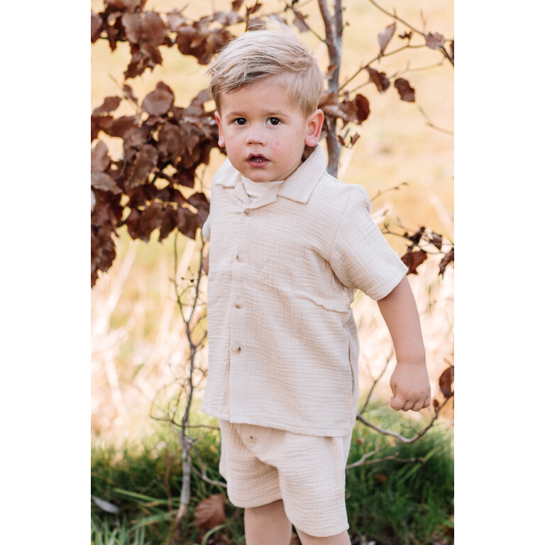Huttelihut Huttelihut shirt jongen SS Muslin Irish Cream crème