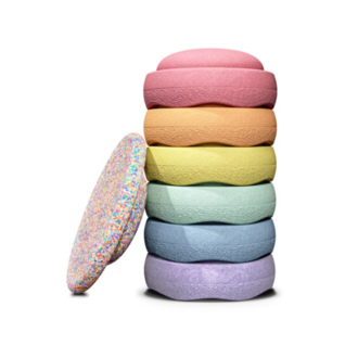 Stapelstein Stapelstein Rainbow Set Pastel, 6 stuks + balans bord Super Confetti Stapelstein Stapelstein Rainbow Set Pastel, 6 stuks + balans bord Super Confetti